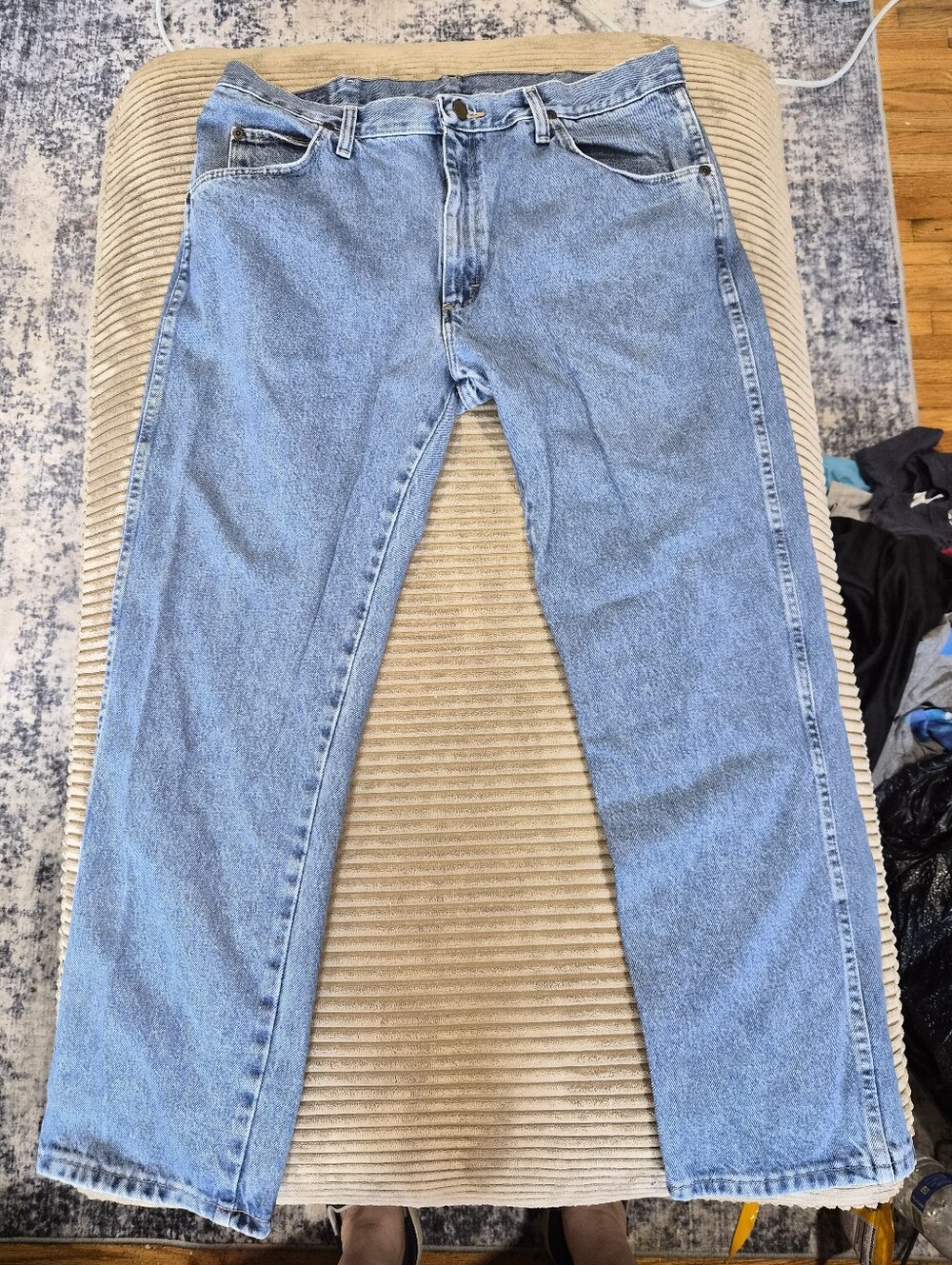Distressed Wrangler Hero Regular Fit Blue Jeans 36x29